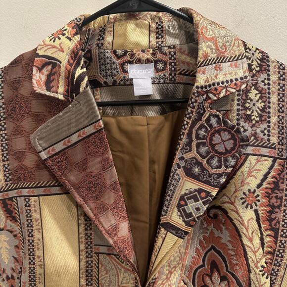 Chico’s Tapestry Dreams Brocade Patchwork Evening Coat Metallic Glam Art-to-Wear - Picture 4 of 15